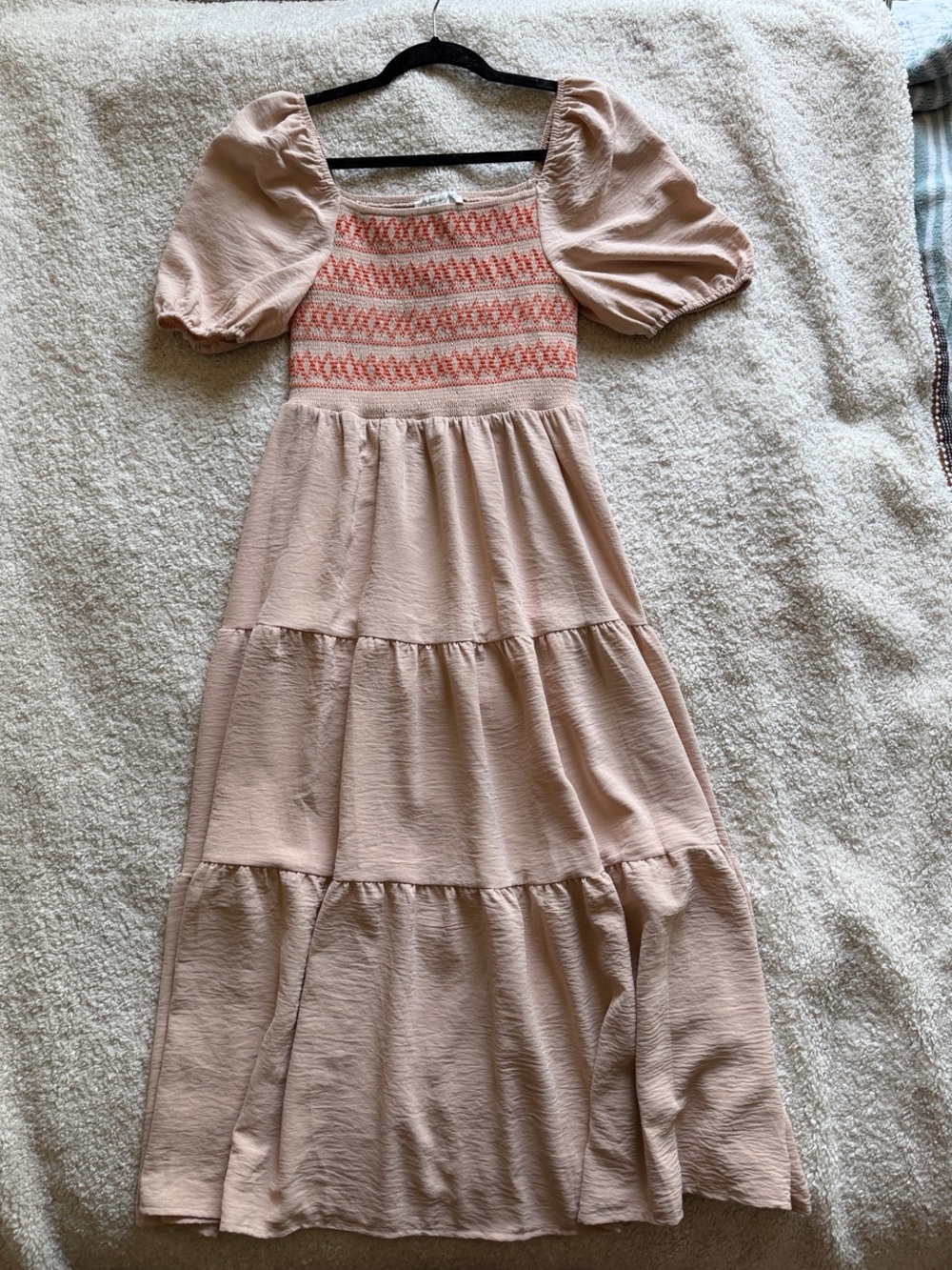 Puff Sleeve Tiered Maxi Dress with Embroidered Bodice